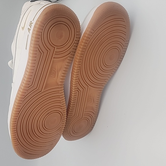 Nike Air Force 1 White Satin Sneakers with Mini Gold Swoosh/Gold Weighted Laces - Picture 6 of 7